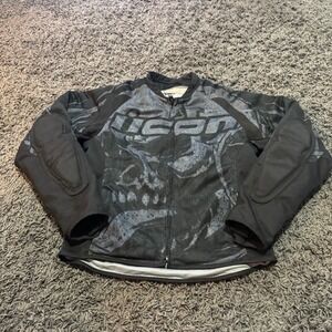 Icon Hooligan 2 Motorcycle Jacket Skull Graphic Black Mens Medium MD No‎ Pads!!